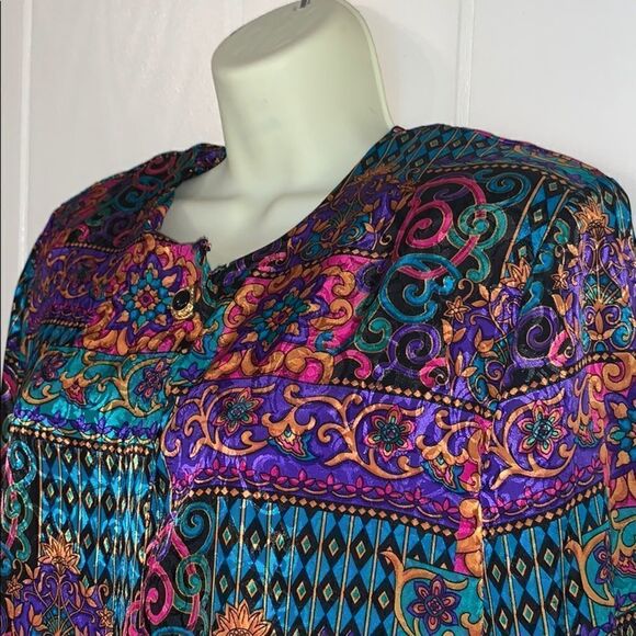 Vtg 80s/90s Allison Daley colorful tunic blouse - Picture 2 of 7